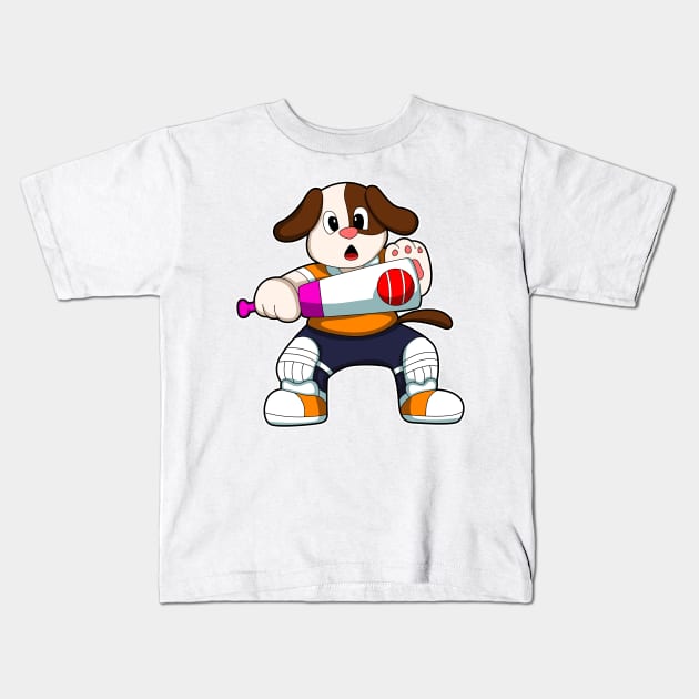 Dog as Batsman with Cricket bat Kids T-Shirt by Markus Schnabel